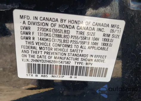 2011 Acura Mdx Technology Package z USA, uszkodzony, nr VIN 2HNYD2H62BH547582